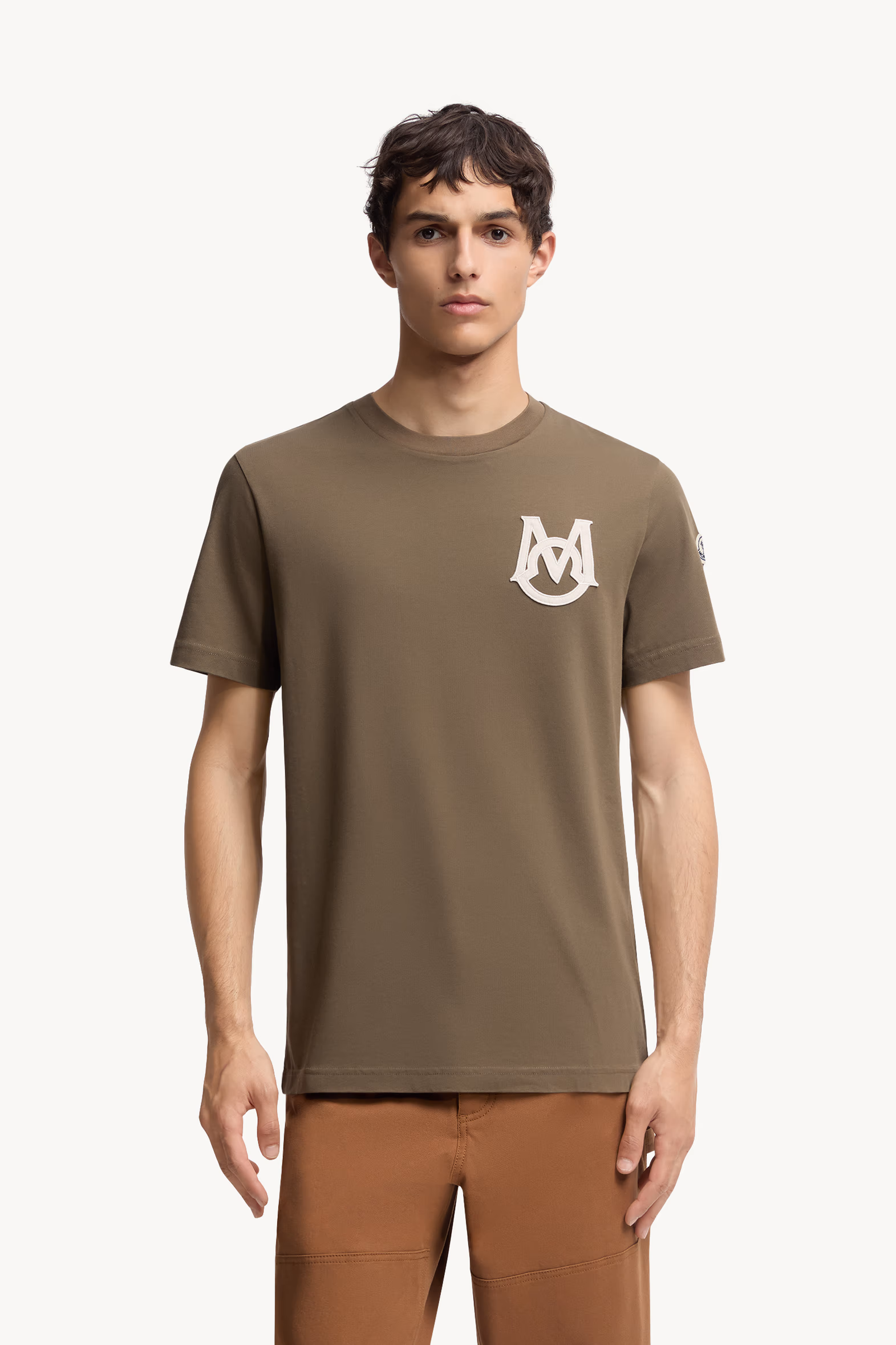 Monogram Cotton T-Shirt Men Olive Green Moncler 3